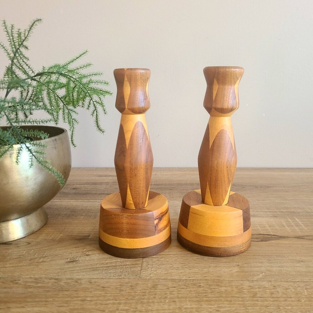 Handcrafted in Calgary Alberta pair of wooden candleholders. - Picture 2 of 10